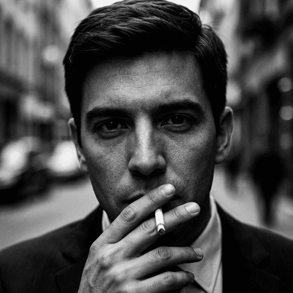 Нуарный портрет: драма в ч/б: результат ИИ обработки (1) в категории Портрет | AiPixia